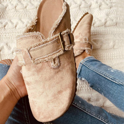 Sabots vintage en toile pour femme à talon plat et bout rond