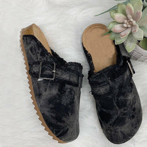Sabots vintage en toile pour femme à talon plat et bout rond
