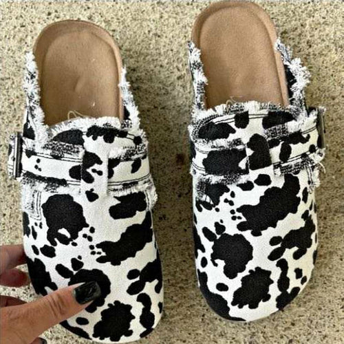 Sabots vintage en toile pour femme à talon plat et bout rond