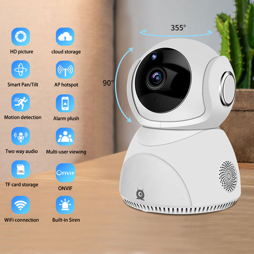 Caméra HD 1080P panoramique 360° PTZ sans fil Wi-Fi